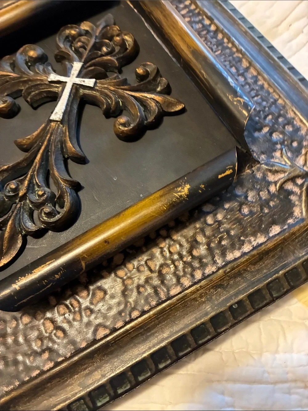 Decorative Black and Gold Wall Cross Plaque by